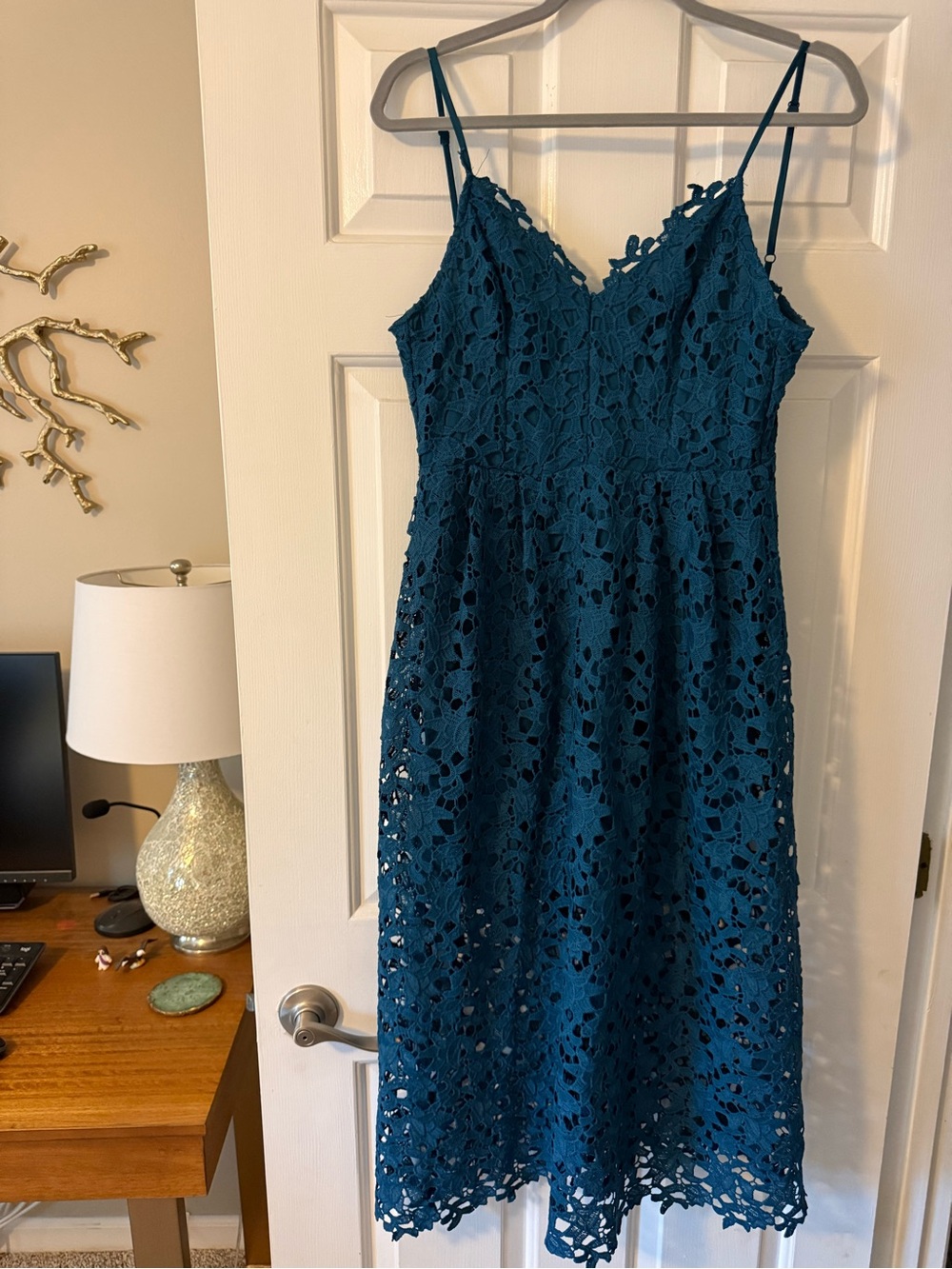ASTR THE LABEL Teal Crochet Lace Midi Dress